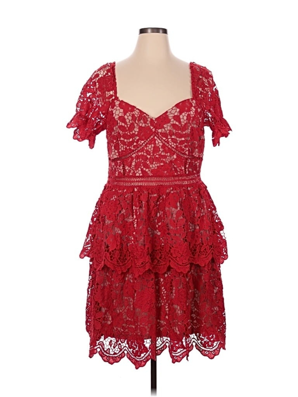 Boohoo Red Lace Tiered Midi Dress Plus Size 14